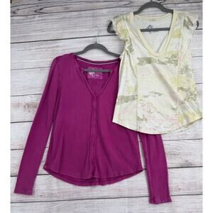 Lot of 2 Pilcro Anthropologie Blouses Womens‎ XS Purple Yellow Tank Thermal